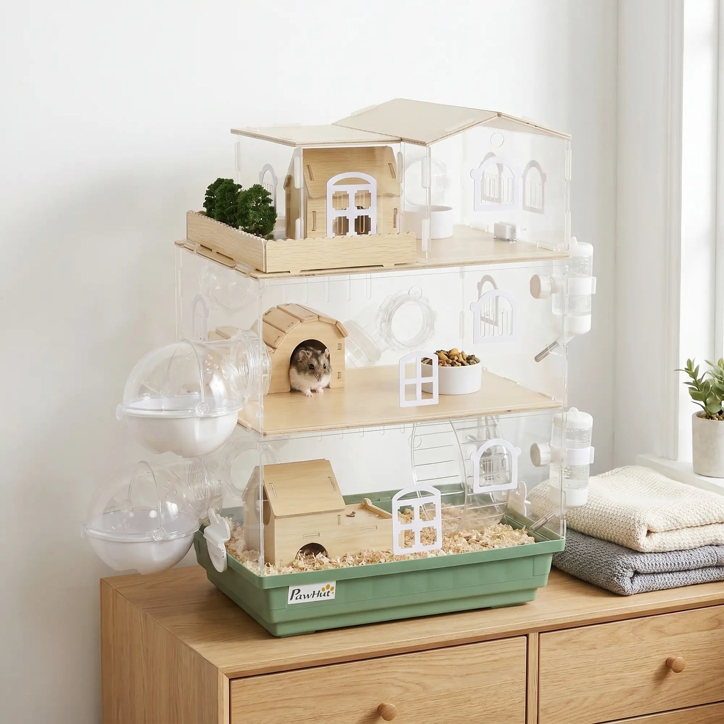 Large Hamster Cage, 3 Tiers Acrylic Hamster Habitat with Water Bottles, Running Wheel for Pet Mice, Dwarf Hamster Hamster Cages at Gallery Canada