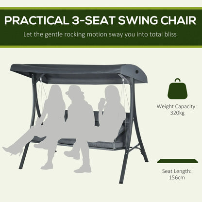 3-Person Patio Swing Chair, Adjustable Canopy, Cushioned Seat, Dark Grey Patio Swings with Stand at Gallery Canada