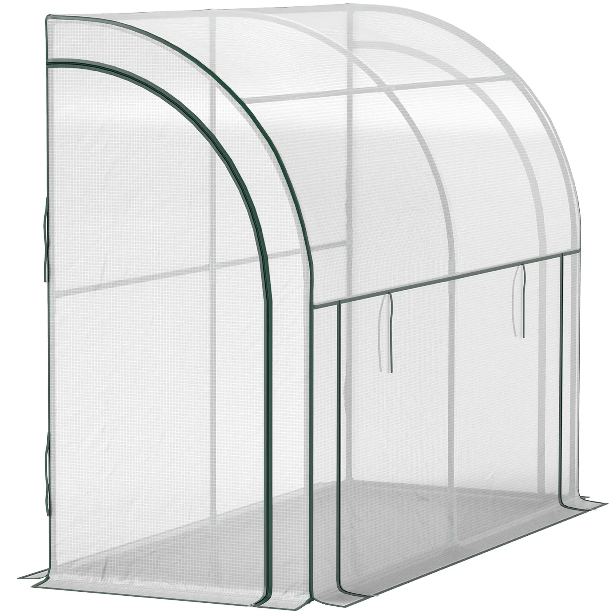 Walk-In Lean-To Greenhouse, 7' x 3' x 5', Zipper Roll-Up Doors, White