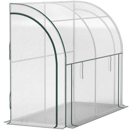 Walk-In Lean-To Greenhouse, 7' x 3' x 5', Zipper Roll-Up Doors, White