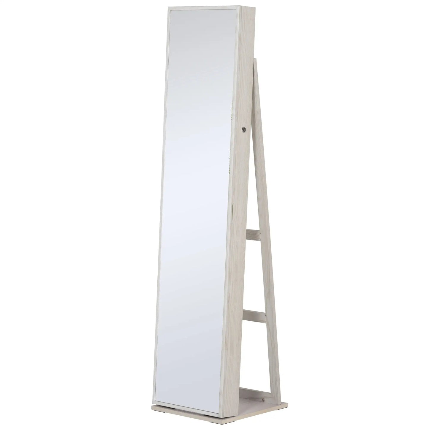 Mirror Jewelry Cabinet, Lockable Organizer with LED Lights, White Wood, White Jewelry Armoire & Jewellery Mirror Cabinets White Wood Grain at Gallery Canada