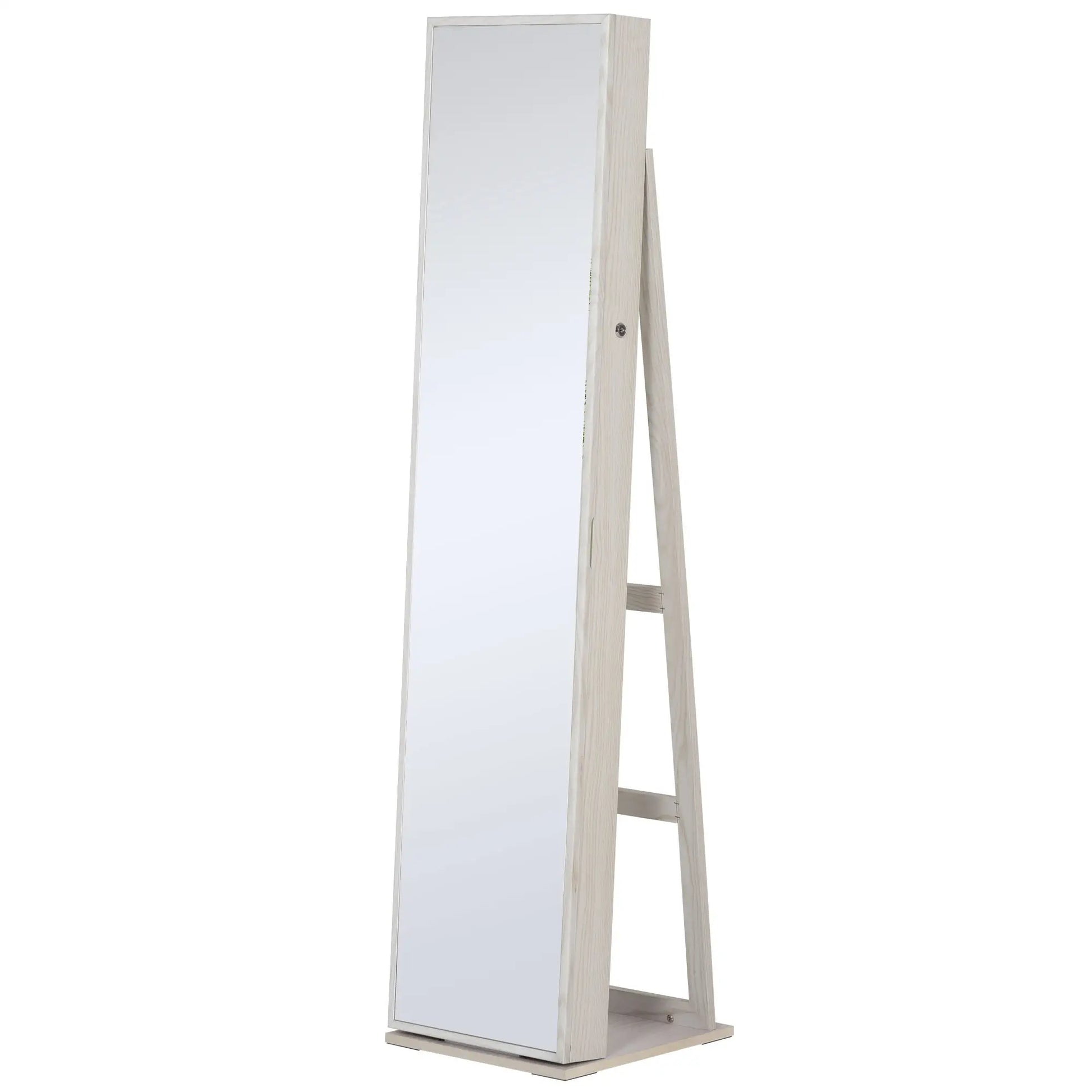 Mirror Jewelry Cabinet, Lockable Organizer with LED Lights, White Wood, White Jewelry Armoire & Jewellery Mirror Cabinets White Wood Grain at Gallery Canada