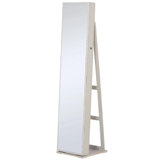 Mirror Jewelry Cabinet, Lockable Organizer with LED Lights, White Wood, White Jewelry Armoire & Jewellery Mirror Cabinets White Wood Grain at Gallery Canada