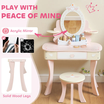 Kids Vanity Set with Mirror, Stool, 7 Accessories, Pink Toy Vanity at Gallery Canada