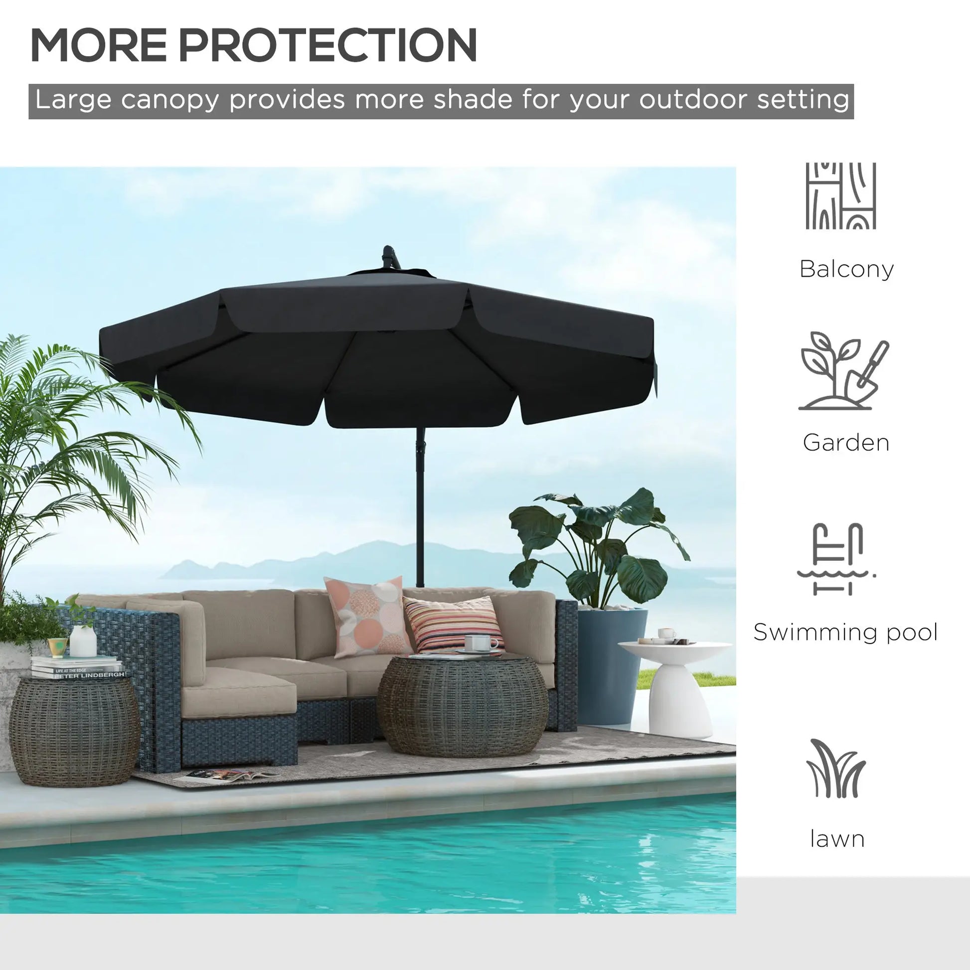 11 FT Cantilever Patio Umbrella, Cross Base, 8 Ribs, Black Offset Cantilever Umbrellas at Gallery Canada