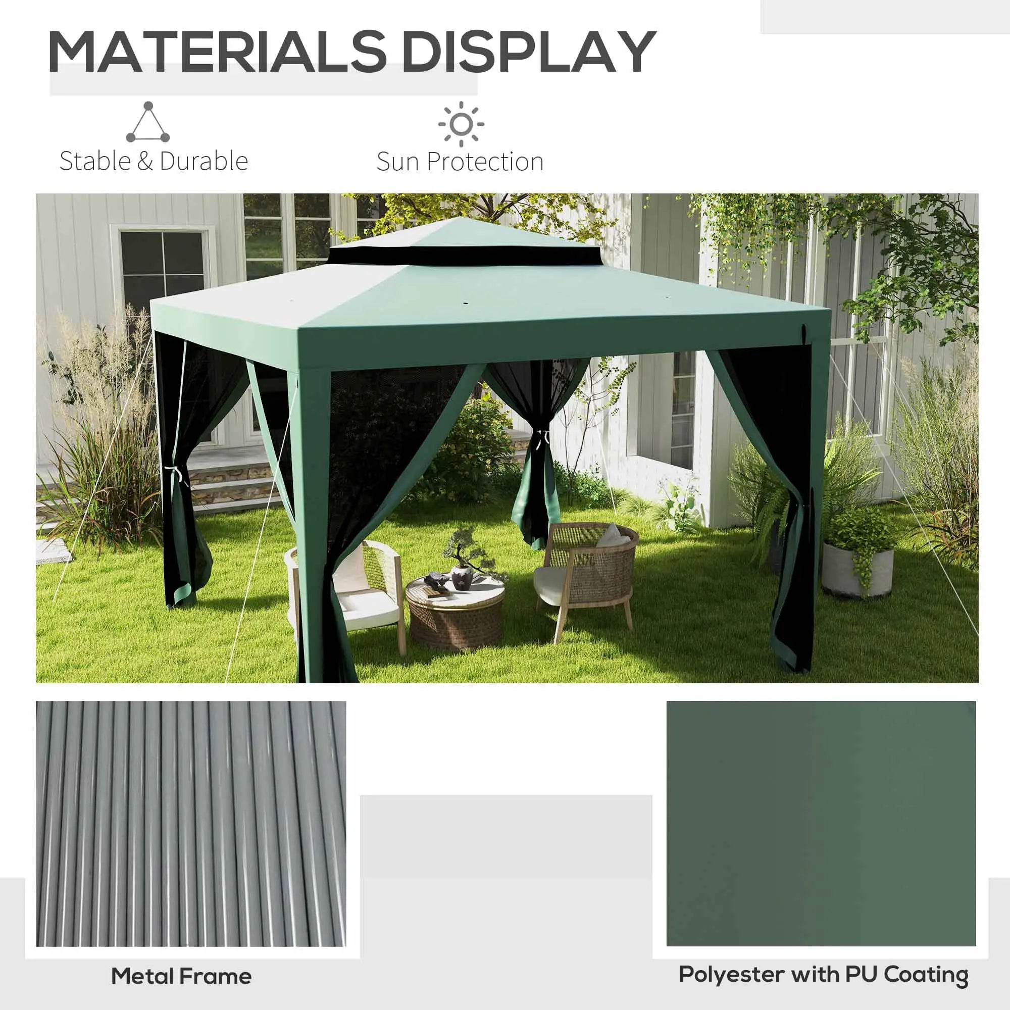 10' x 10' Outdoor Canopy Tent, Mesh Netting, Double Tier Roof Gazebos at Gallery Canada
