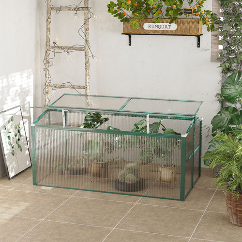 Aluminium Cold Frame Greenhouse Garden Portable Raised Planter with Openable Top, 51