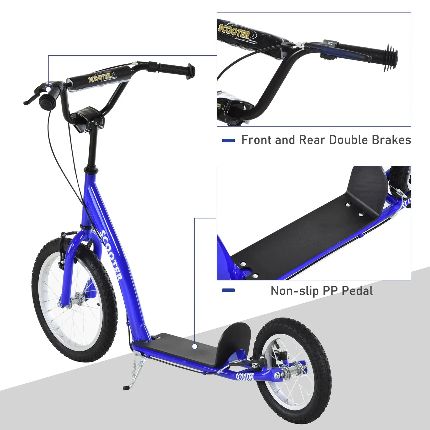 Kids Scooter, Adjustable Handlebar, Dual Brakes, Inflatable Wheels, Age 5+, Blue Scooters at Gallery Canada