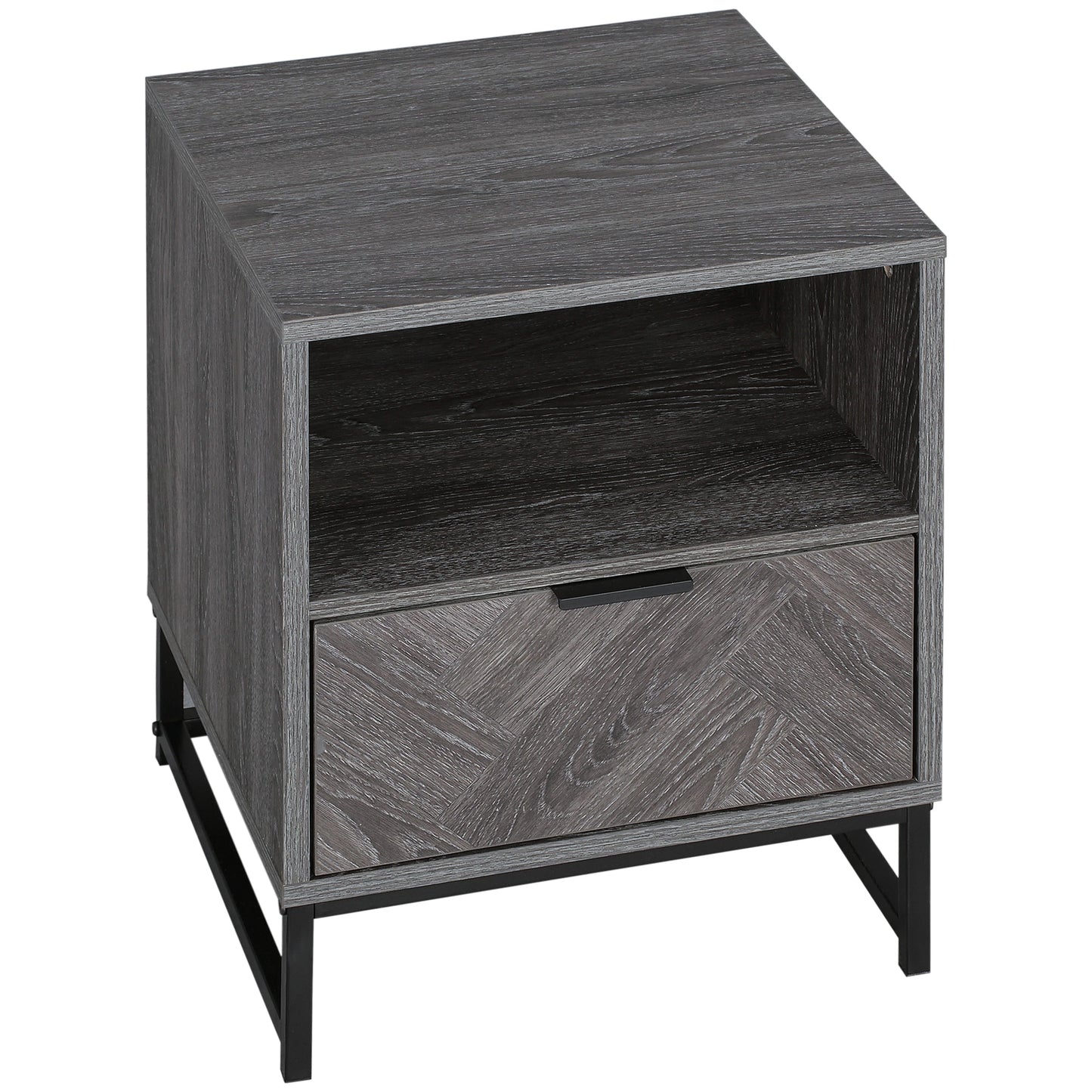 Modern Bedside Table with Drawer, Open Shelf, Dark Grey Bedside Tables Dark Grey at Gallery Canada