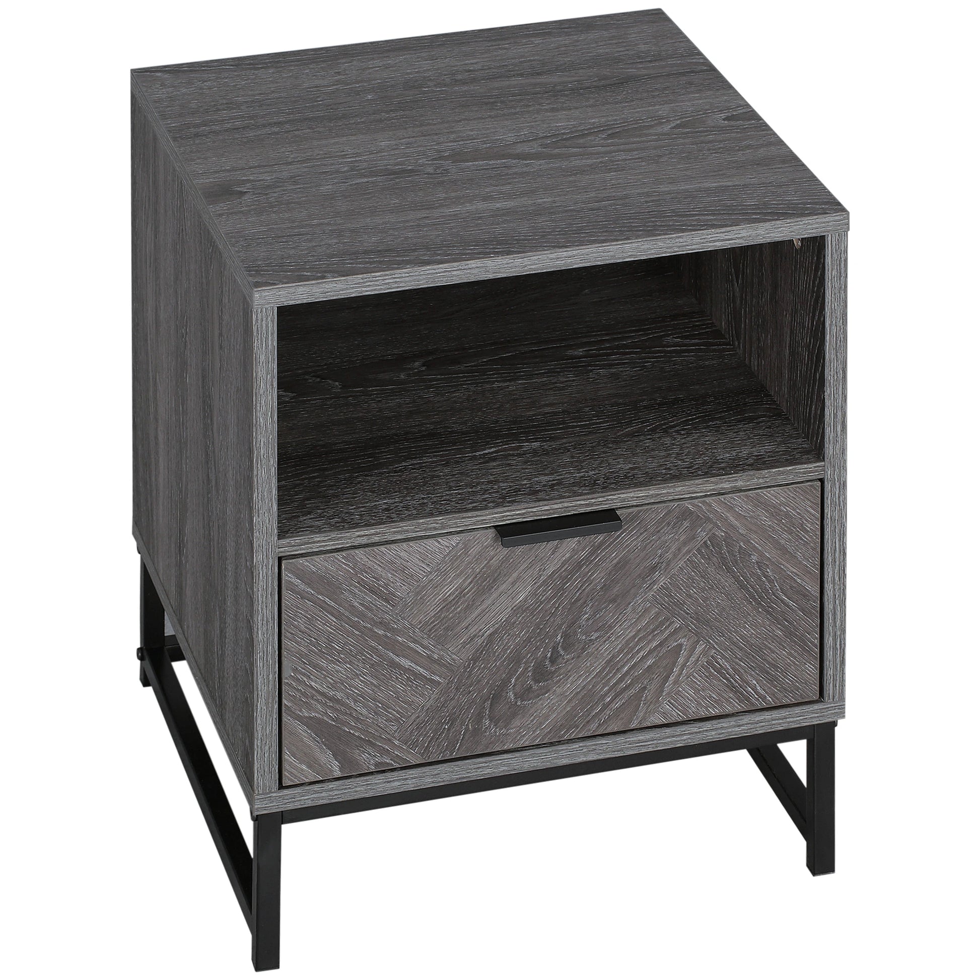 Modern Bedside Table with Drawer, Open Shelf, Dark Grey Bedside Tables Dark Grey at Gallery Canada