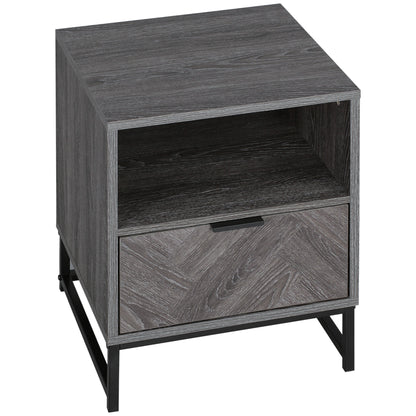 Modern Bedside Table with Drawer, Open Shelf, Dark Grey Bedside Tables Dark Grey at Gallery Canada