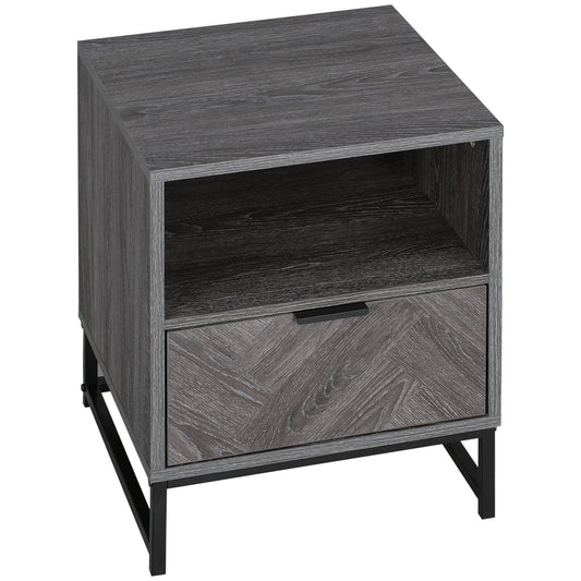 Modern Bedside Table with Drawer, Open Shelf, Dark Grey Bedside Tables Dark Grey at Gallery Canada