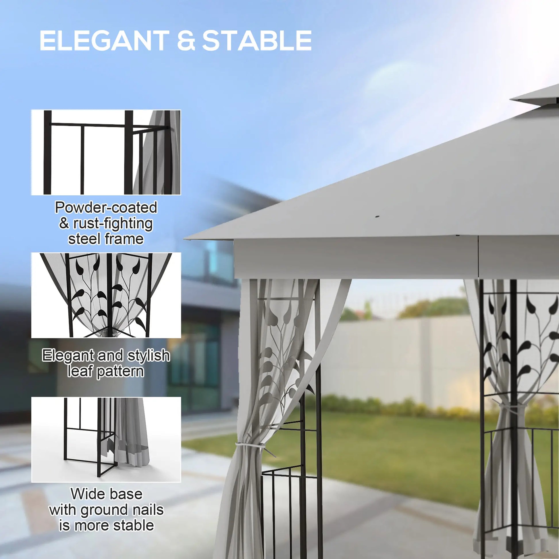 10'x10' Steel Patio Gazebo, Soft-Top, 2-Tier Polyester Roof, Light Grey Gazebos at Gallery Canada