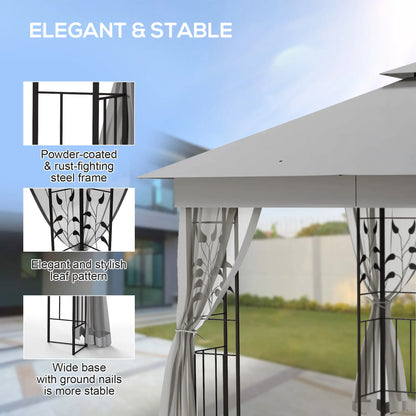 10'x10' Steel Patio Gazebo, Soft-Top, 2-Tier Polyester Roof, Light Grey Gazebos at Gallery Canada