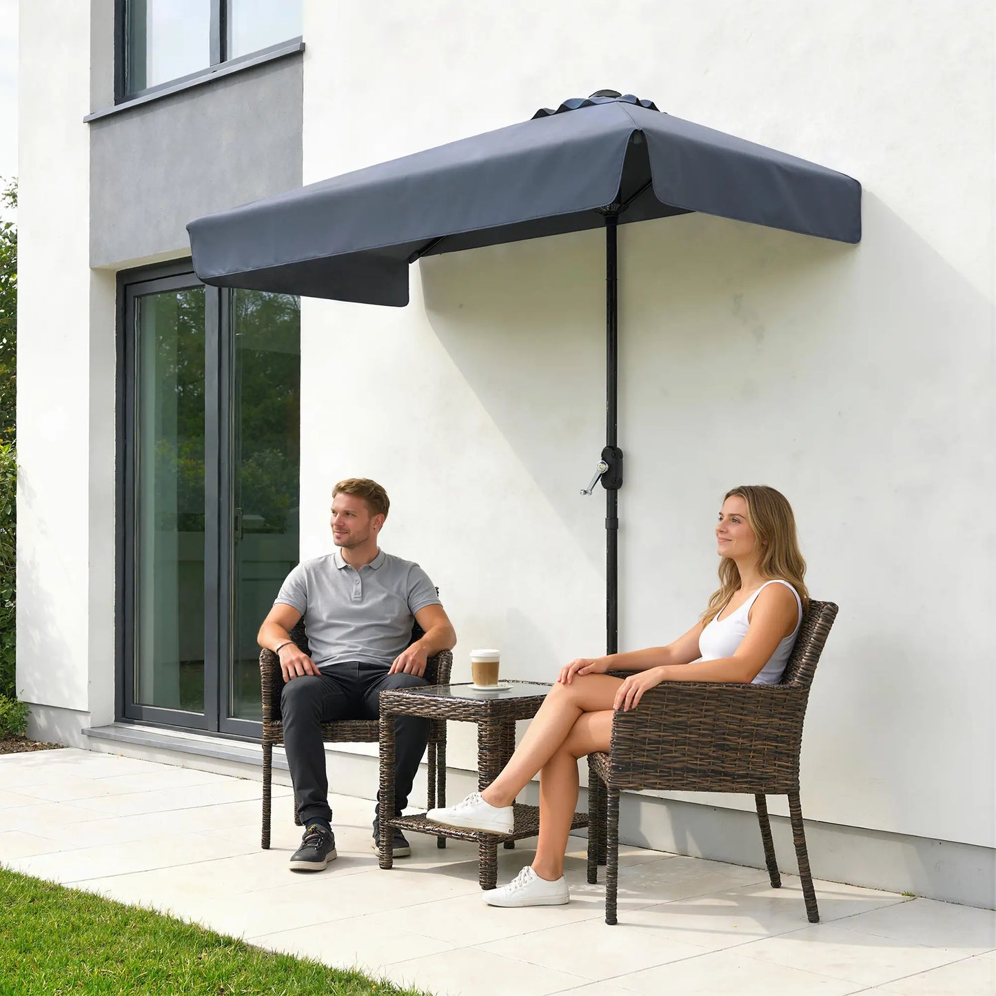 7.5ft Half Umbrella, Crank Handle, Top Vent, Dark Blue Half Round Umbrellas at Gallery Canada