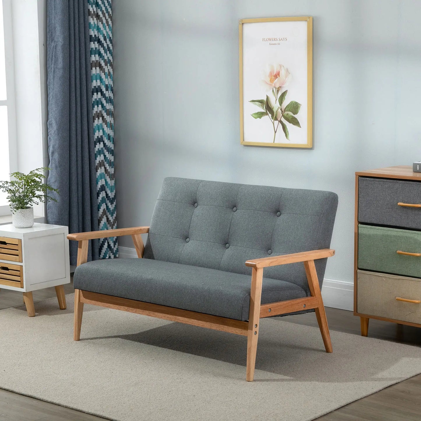 45" 2 Seat Sofa Upholstered Couch, Rubber Wood Legs, Dark Grey 2-Seater Sofas at Gallery Canada