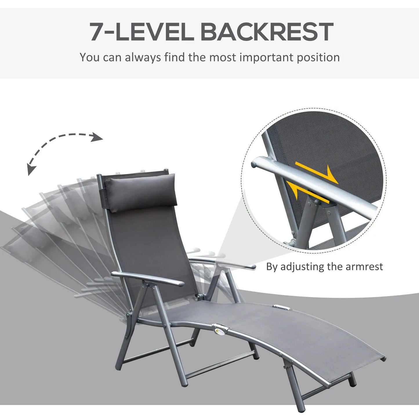 Heavy Duty Adjustable Folding Reclining Chair, Outdoor Sun Lounger, Grey Lounger Chairs at Gallery Canada