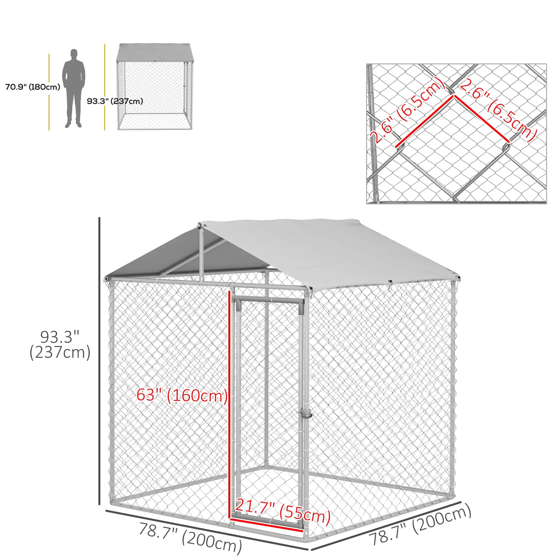 6.6' x 6.6' x 7.8' Outdoor Dog Kennel, Heavy Duty Galvanized Steel, Silver Houses, Kennels & Pens at Gallery Canada