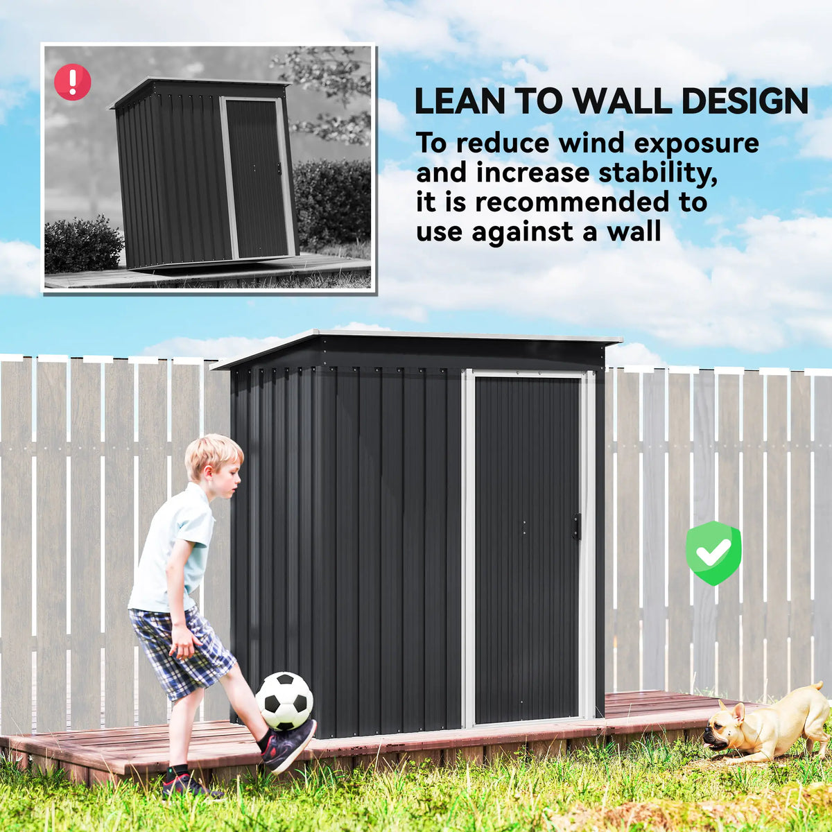 5x3 FT Outdoor Storage Shed, Sliding Door, Sloped Roof, Steel Frame, Black Sheds at Gallery Canada