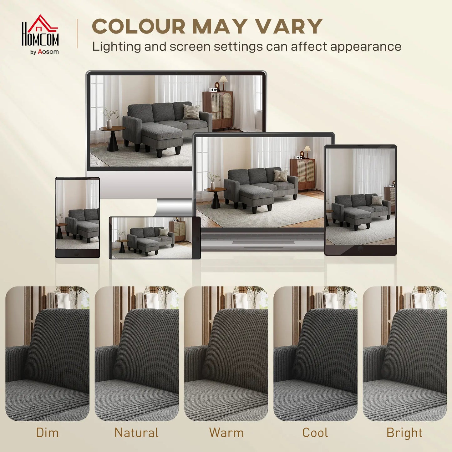 L Shaped Sectional Sofa, With Changeable Chaise Ottoman, Dark Grey 3-Seater Sofas at Gallery Canada
