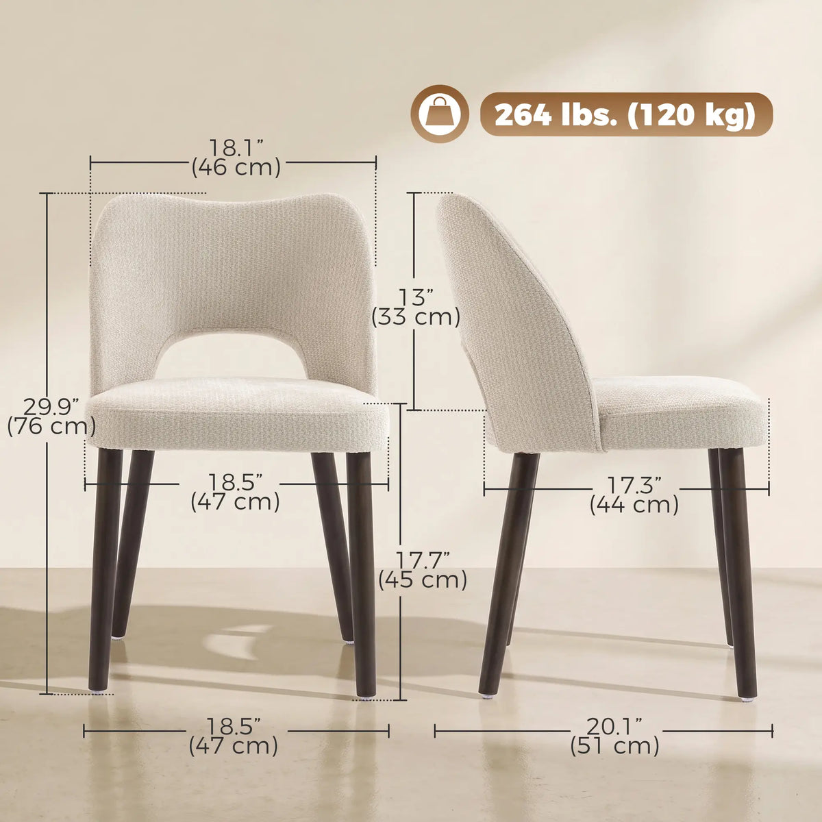 Upholstered Dining Chairs Set, Cream White