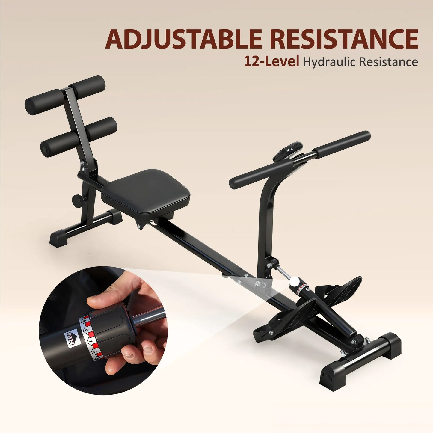 Hydraulic Rowing Machine with LCD Monitor, Sit-Up Function for Home Gym, Black Aerobic Equipment at Gallery Canada