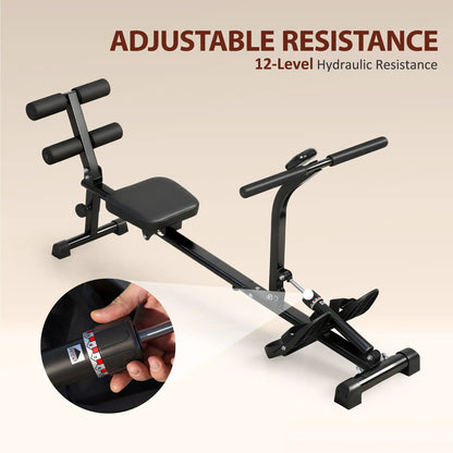 Hydraulic Rowing Machine with LCD Monitor, Sit-Up Function for Home Gym, Black Aerobic Equipment at Gallery Canada