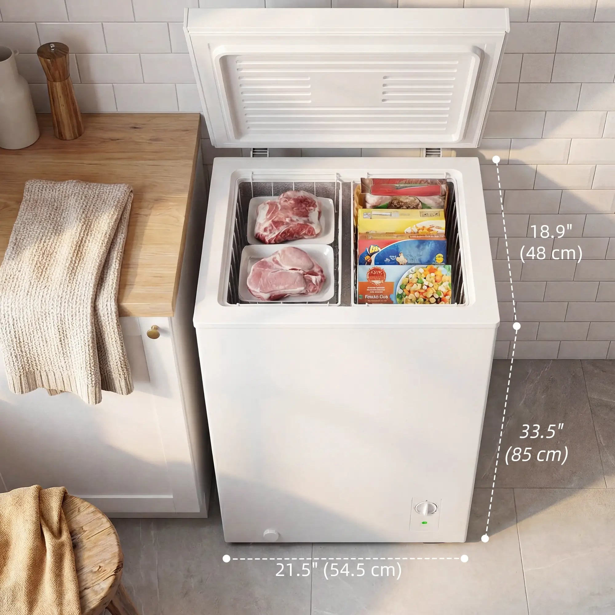3.5 Cu.Ft Chest Freezer, Adjustable Thermostat, Wire Basket, White Small Kitchen Appliances at Gallery Canada