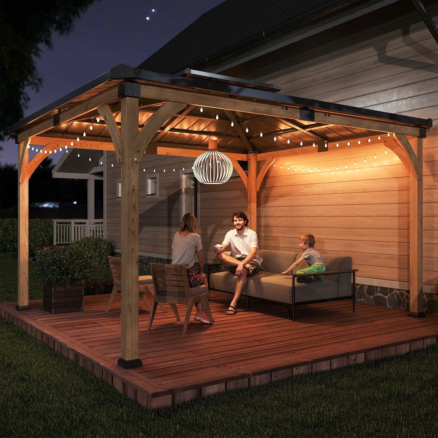 12' x 14' Hardtop Gazebo, Galvanized Steel Roof, Wood Frame, Light Walnut Gazebos at Gallery Canada