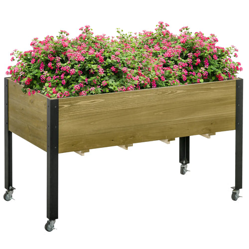 Elevated Planter Box with Legs, Lockable Wheels, Metal Legs, Non-Woven Fabric