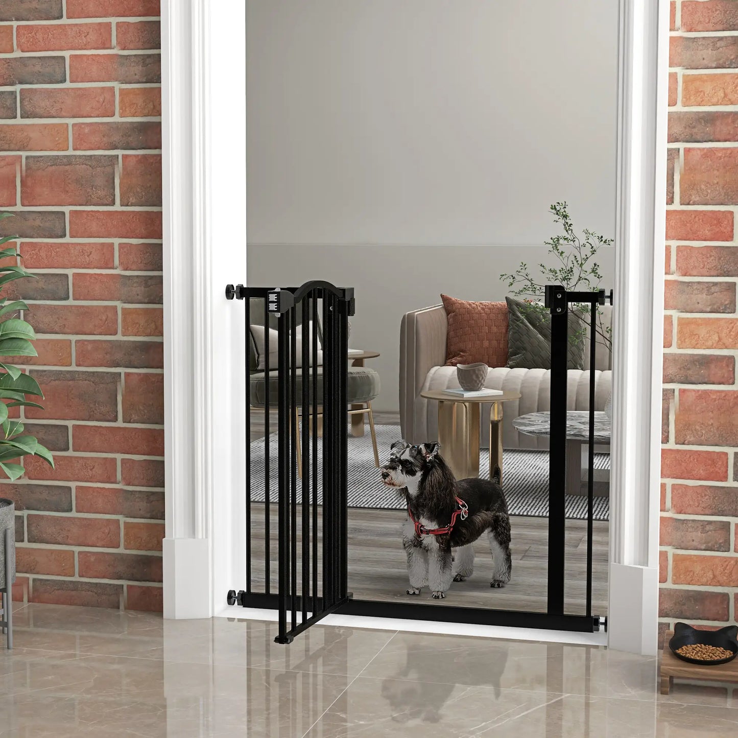 Extra Tall Dog Gate With Door, Pressure Fit, Auto Close, 29"-37", Black Dog Cages & Crates at Gallery Canada