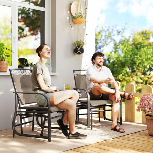 Outdoor Glider Bench with Coffee Table, 2-Seat Rocking Chair Swing, Brown