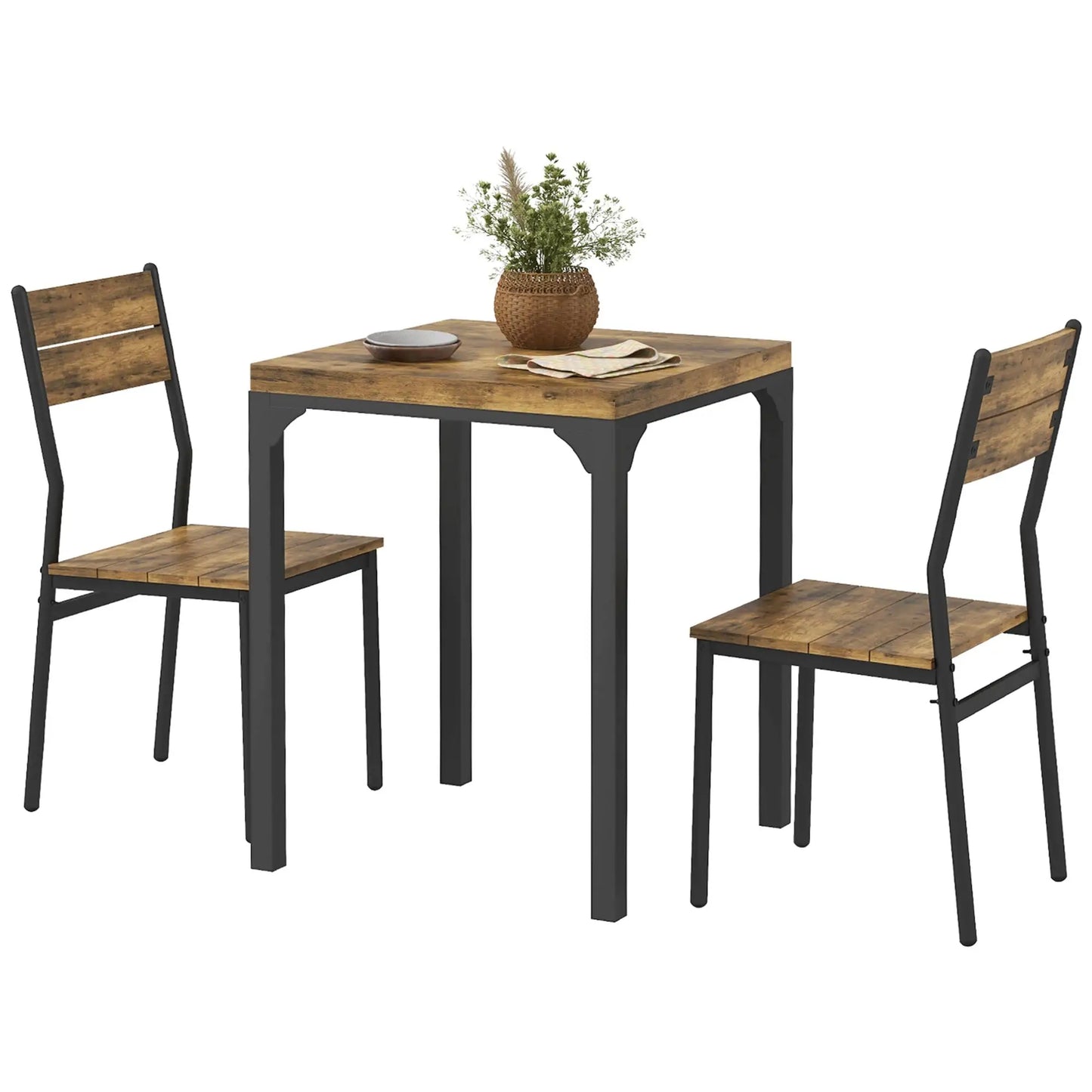Dining Table Set for 2, 3 Piece Kitchen Table and Chairs, Rustic Brown, Brown Dining Table Sets Rustic Brown, Black at Gallery Canada