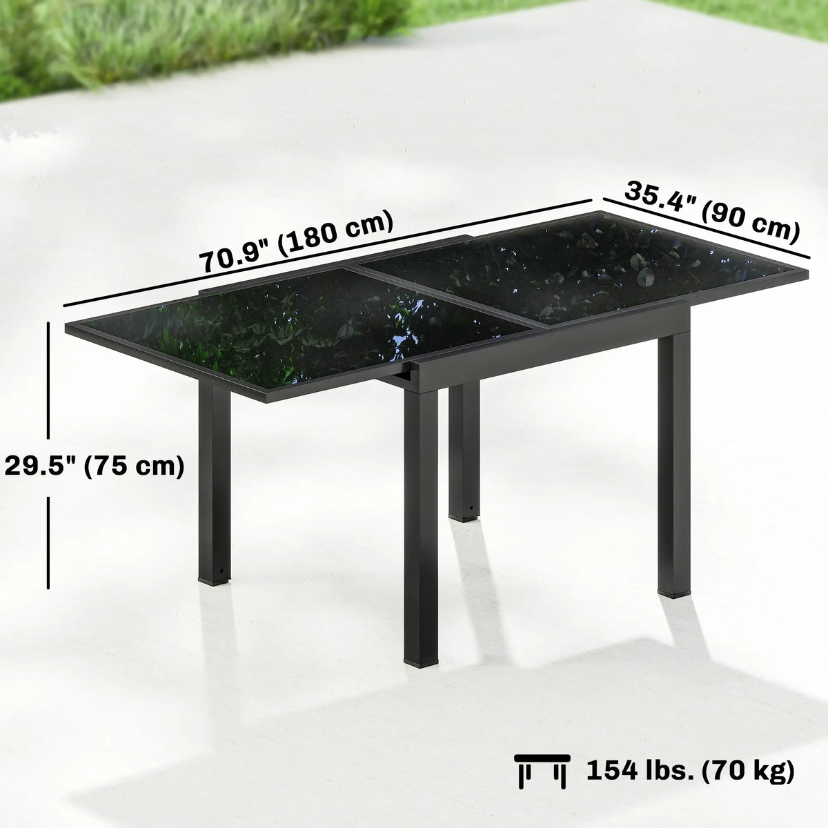 Aluminum Expandable Dining Table, Tempered Glass Tabletop, Black Patio Dining Tables at Gallery Canada