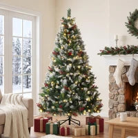 Sapin de Noël Sapin Floqué Pré-éclairé de 6 pieds, Double Couleur, Télécommande
