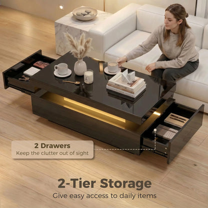 2-Tier LED Coffee Table With Storage, Black Coffee Tables at Gallery Canada