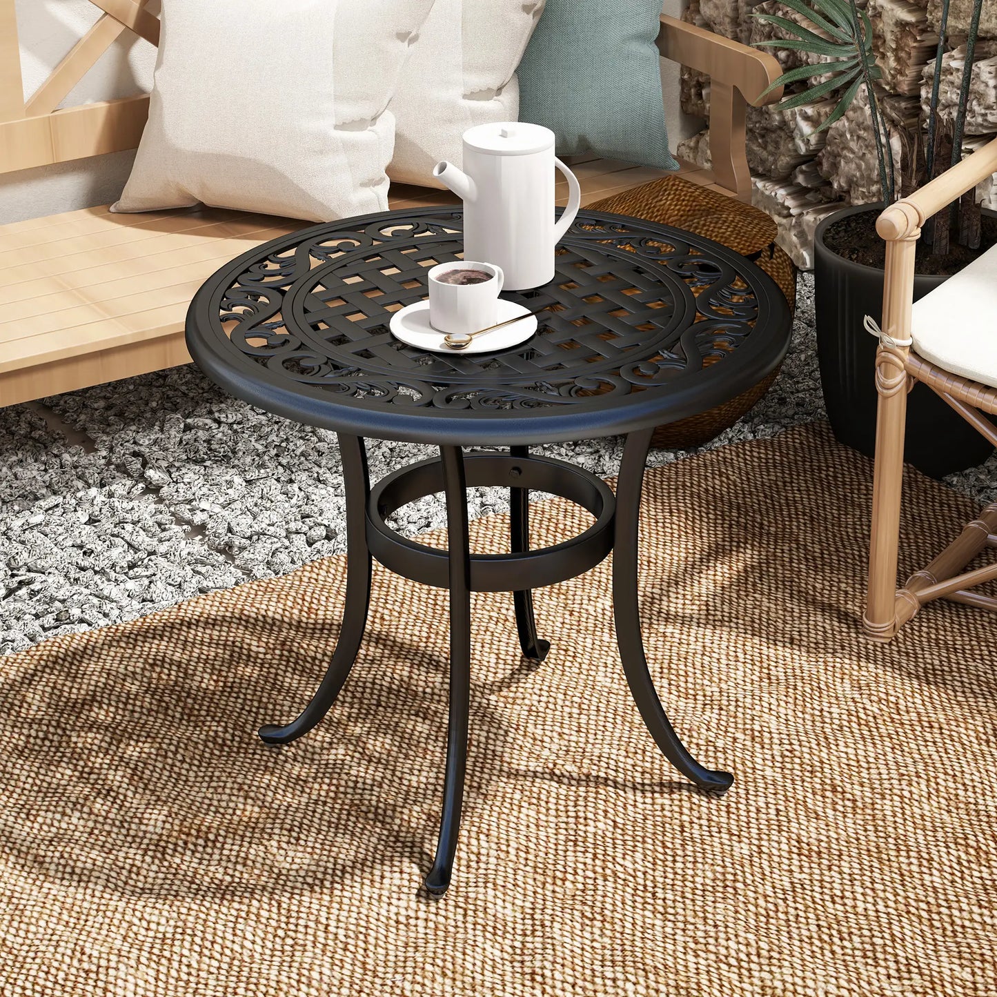 23.6" Round Outdoor Side Table, Cast Aluminum Frame, Black Patio Side Tables at Gallery Canada