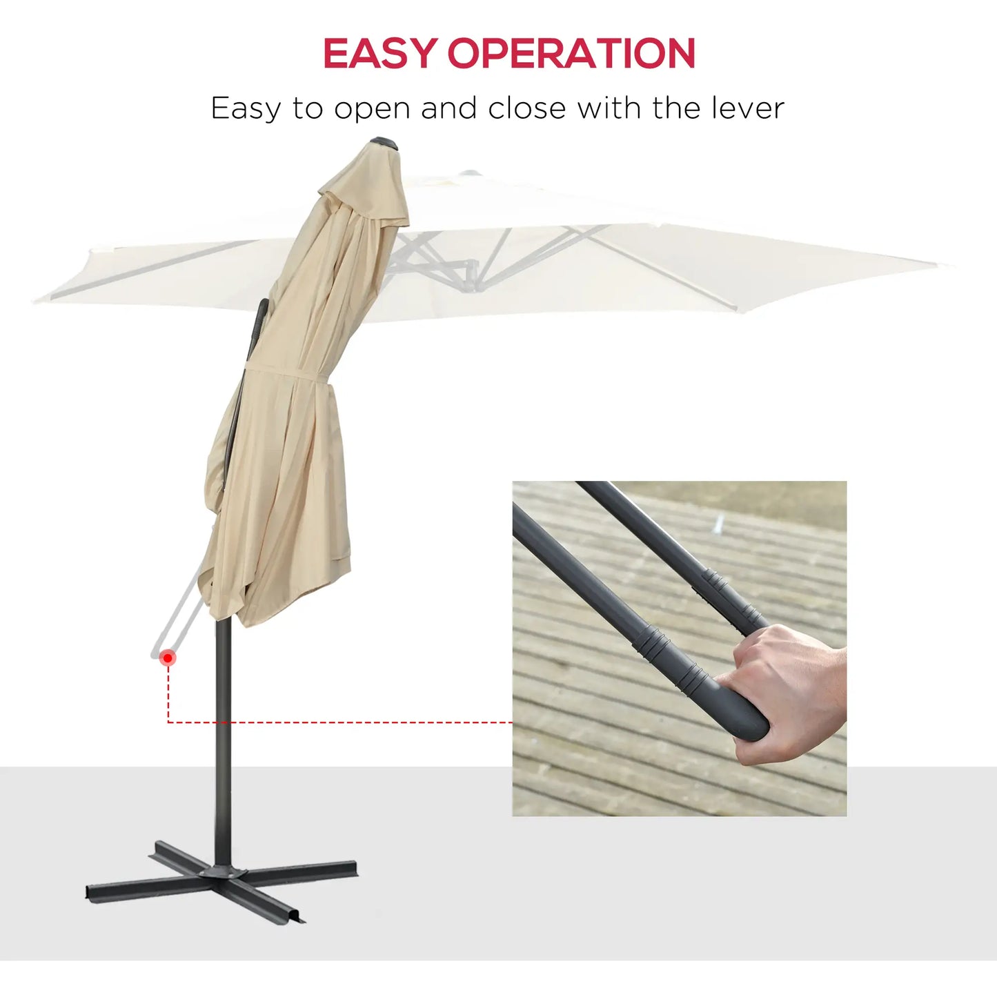 10ft Cantilever Patio Umbrella, Crank Handle, Cross Base, Cream White Sun Umbrellas at Gallery Canada