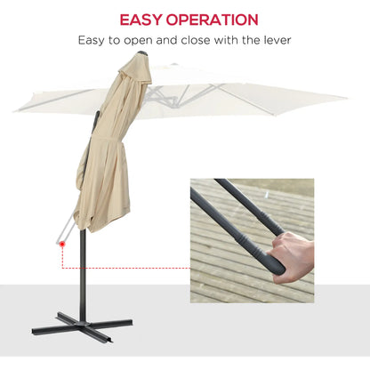 10ft Cantilever Patio Umbrella, Crank Handle, Cross Base, Cream White Sun Umbrellas at Gallery Canada