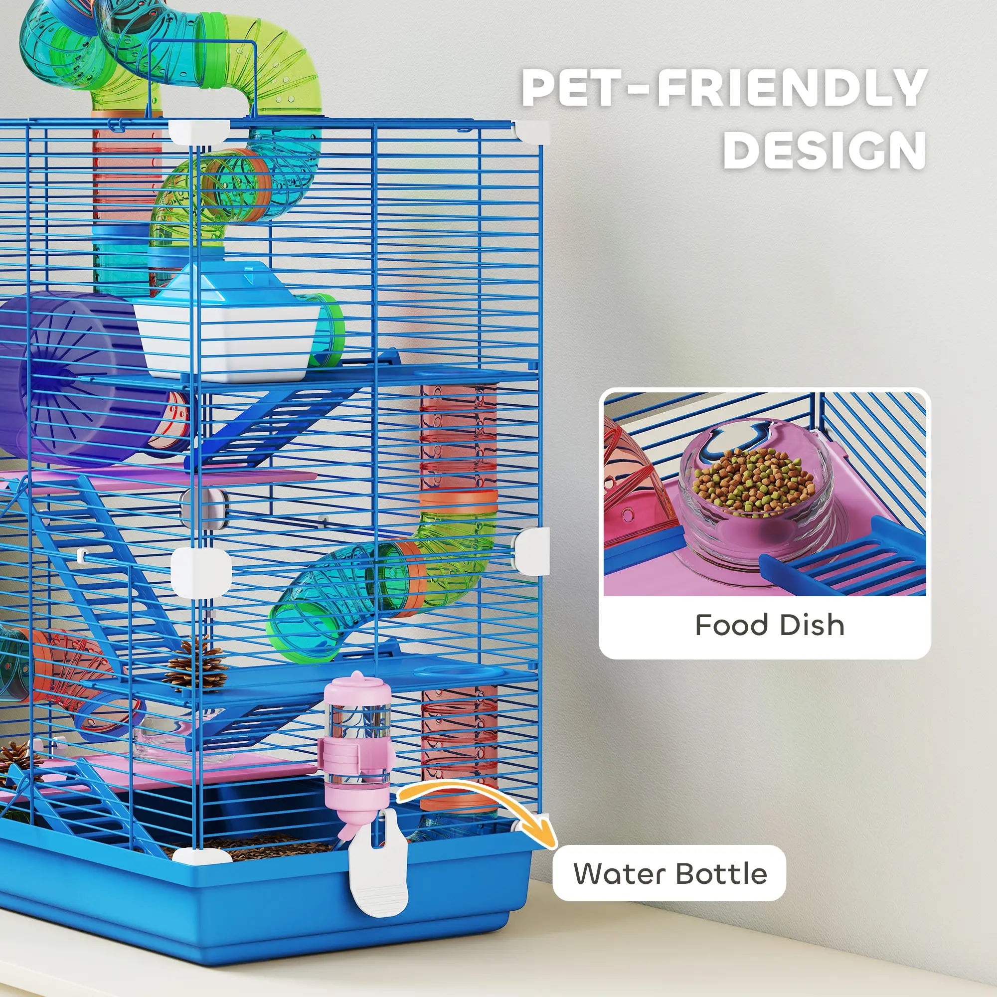 5-Tier Hamster Cage, Portable With Wheels, Tube, Blue Hamster Cages at Gallery Canada