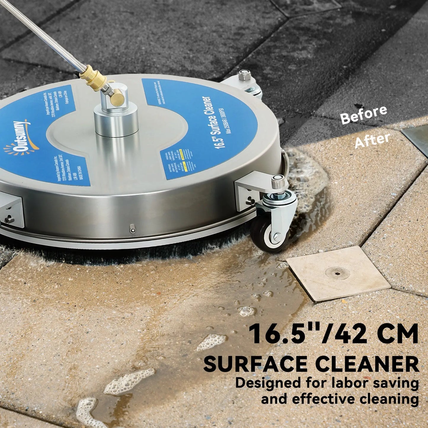 16" Pressure Washer Surface Cleaner, 4 Wheels, Stainless Steel, 1/4" Quick Connector, 2 Wands, 3600 PSI, Silver Garden Accessories at Gallery Canada