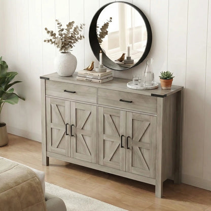 Farmhouse Buffet Cabinet, 2 Drawers, 2 Cabinets, Adjustable Shelves, Grey Bar Cabinets at Gallery Canada