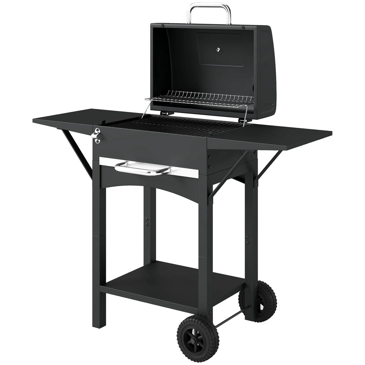 Charcoal Grill With Side Tables, Barbecue Smoker With Thermometer, 43.3"x18.3"x39.8", Black Charcoal BBQ Grils Black at Gallery Canada