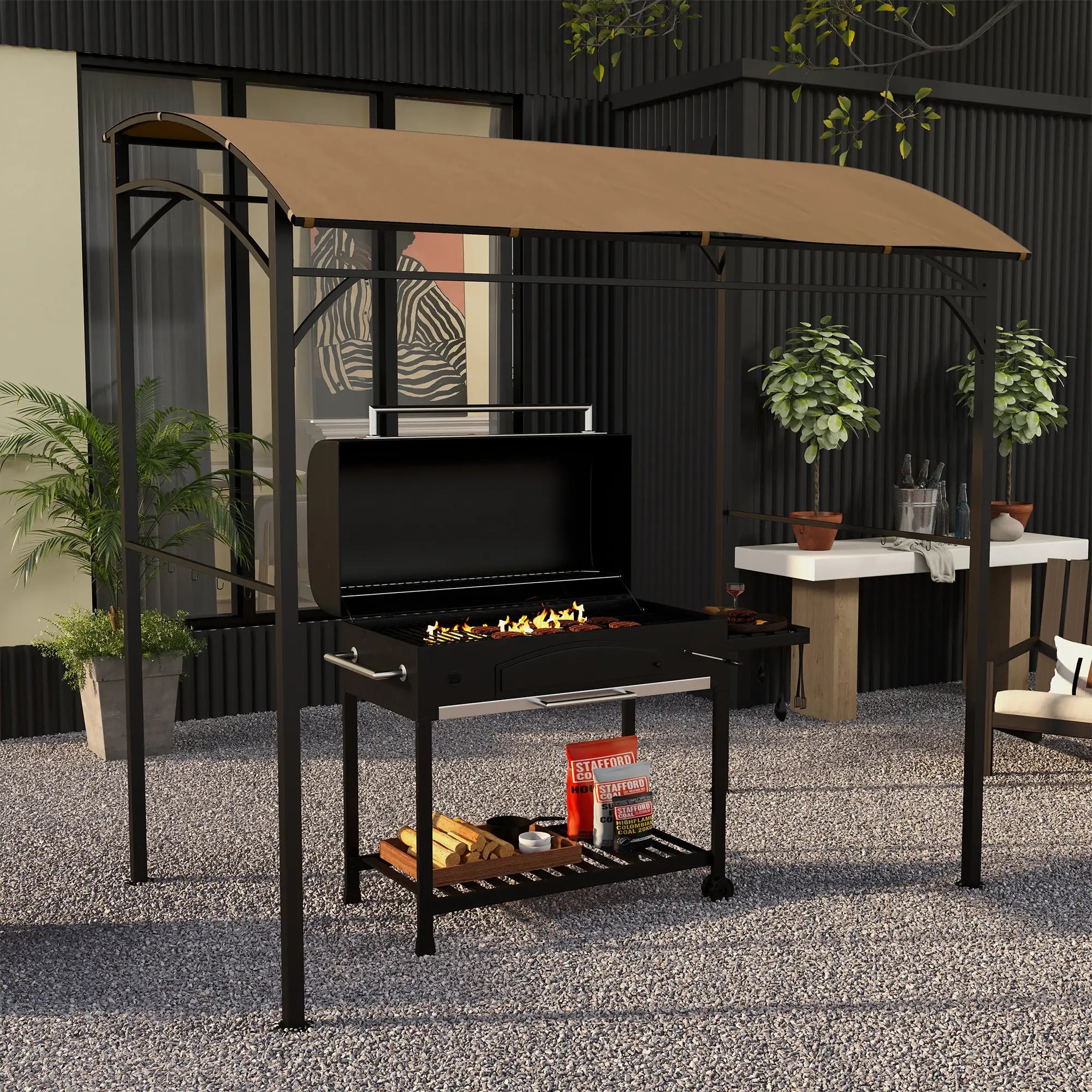 7' x 5' Garden Grill Canopy, Steel Frame, Dark Brown BBQ Grill Gazebos at Gallery Canada