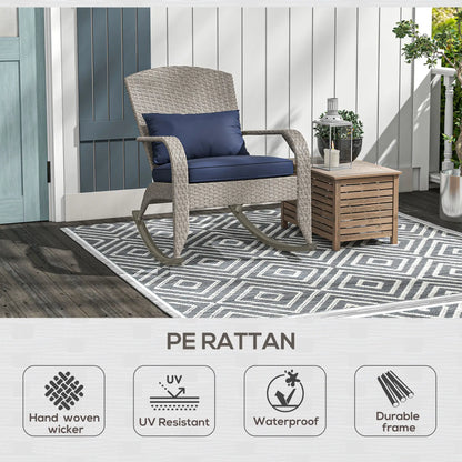 Outdoor Wicker Rocking Chair With Cushion, Dark Blue Patio Chairs at Gallery Canada