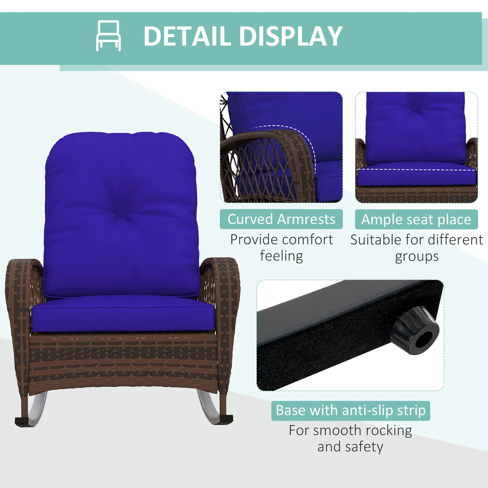 Outdoor Wicker Rattan Rocking Chair, Thick Cushions, Dark Blue Outdoor Rocking Chairs at Gallery Canada