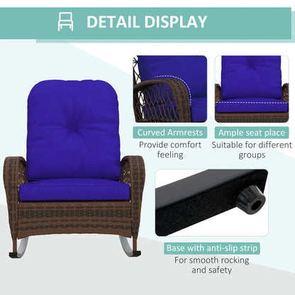 Outdoor Wicker Rattan Rocking Chair, Thick Cushions, Dark Blue Outdoor Rocking Chairs at Gallery Canada