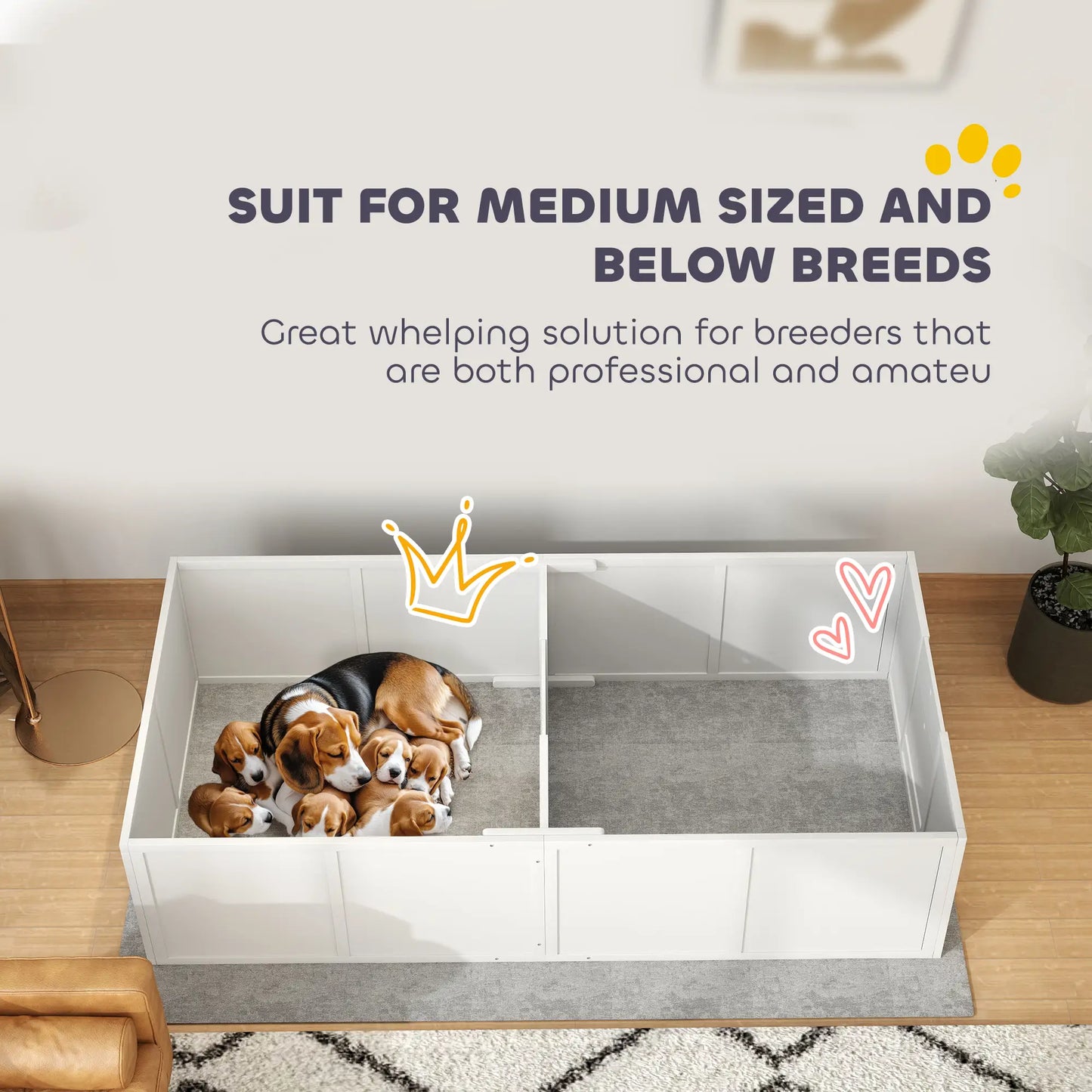 Adjustable Whelping Box for Dogs, 77" x 38", White Houses, Kennels & Pens at Gallery Canada