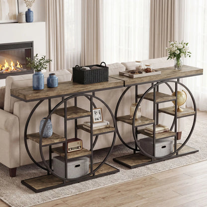 39.4" Console Table With Storage Shelves, Rustic Brown Console Tables at Gallery Canada