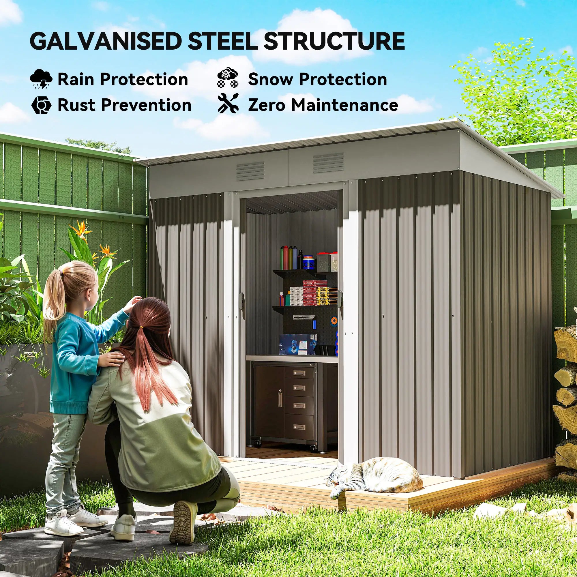7' x 4' Outdoor Storage Shed, Metal Garden Tool Organizer, Light Grey Sheds at Gallery Canada